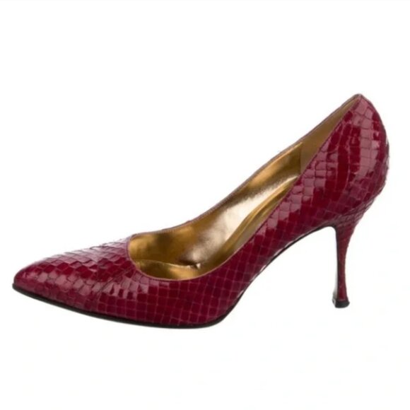 Dolce & Gabbana Burgundy Red Leather Animal/Snakeskin Leather Heels - Picture 1 of 10